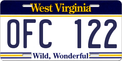 WV license plate OFC122
