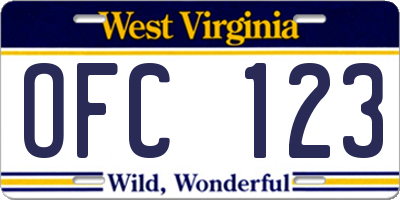 WV license plate OFC123