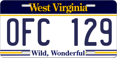 WV license plate OFC129