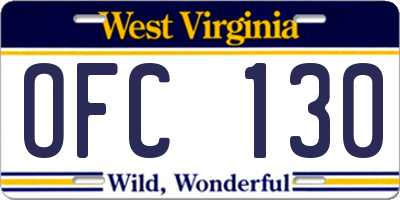 WV license plate OFC130