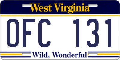 WV license plate OFC131
