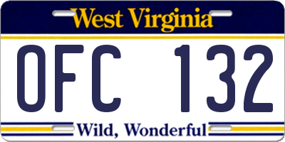 WV license plate OFC132