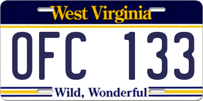 WV license plate OFC133