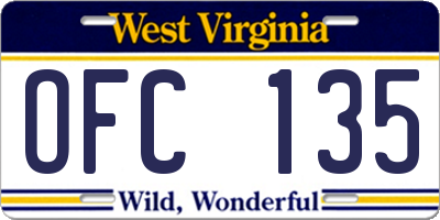 WV license plate OFC135