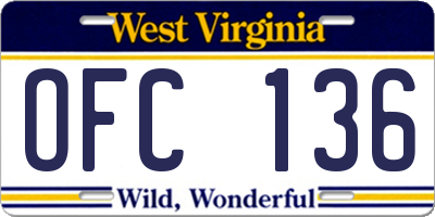 WV license plate OFC136