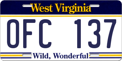 WV license plate OFC137