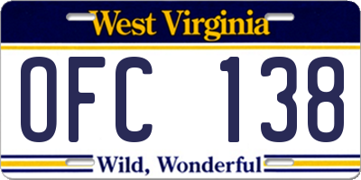 WV license plate OFC138