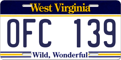WV license plate OFC139