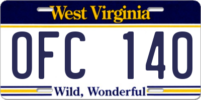 WV license plate OFC140
