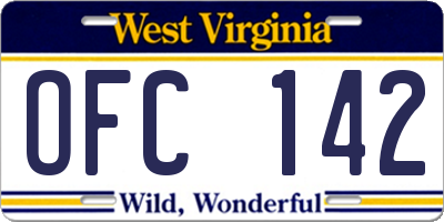 WV license plate OFC142