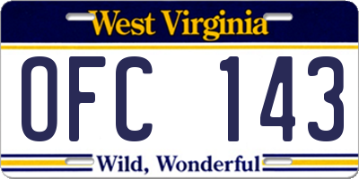 WV license plate OFC143