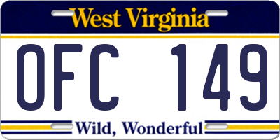 WV license plate OFC149