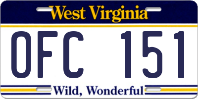 WV license plate OFC151