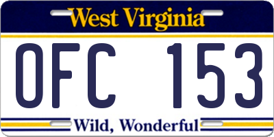 WV license plate OFC153