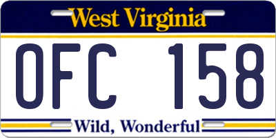 WV license plate OFC158