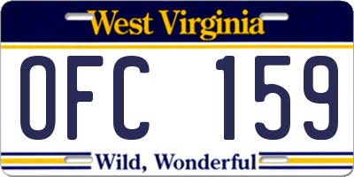 WV license plate OFC159