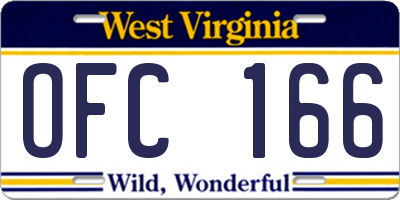 WV license plate OFC166