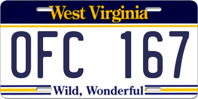 WV license plate OFC167