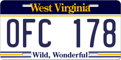 WV license plate OFC178