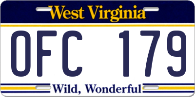 WV license plate OFC179