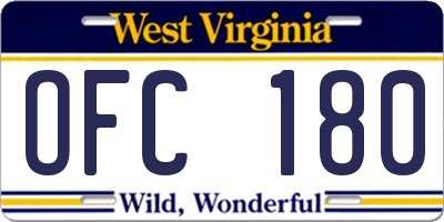 WV license plate OFC180