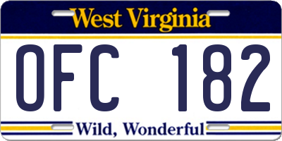 WV license plate OFC182
