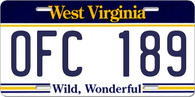 WV license plate OFC189