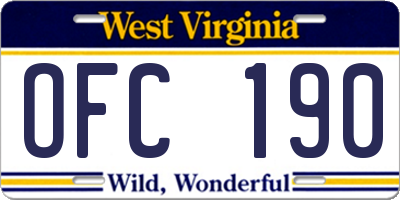 WV license plate OFC190