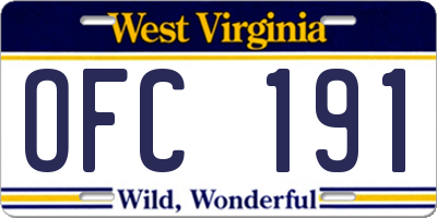 WV license plate OFC191