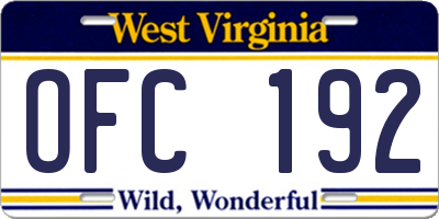 WV license plate OFC192