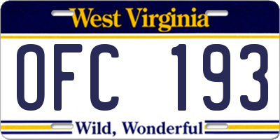 WV license plate OFC193
