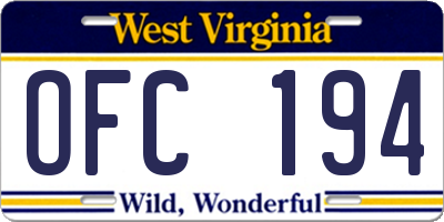 WV license plate OFC194
