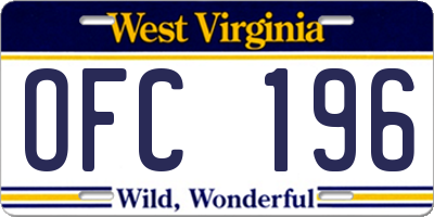 WV license plate OFC196