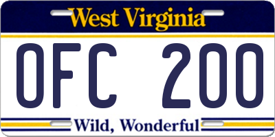 WV license plate OFC200