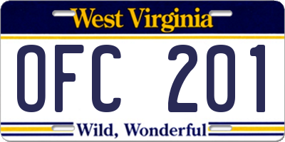 WV license plate OFC201
