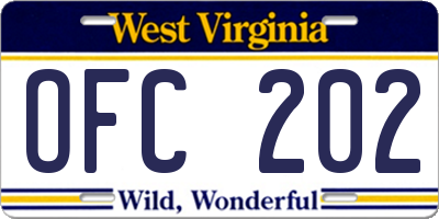 WV license plate OFC202