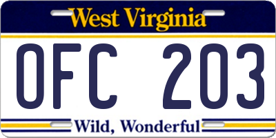 WV license plate OFC203