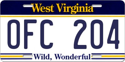 WV license plate OFC204