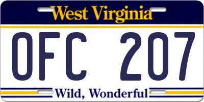 WV license plate OFC207