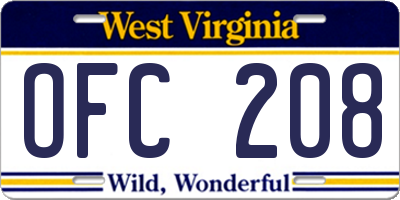 WV license plate OFC208