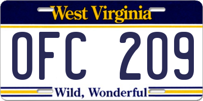 WV license plate OFC209