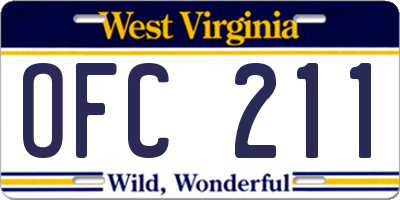 WV license plate OFC211