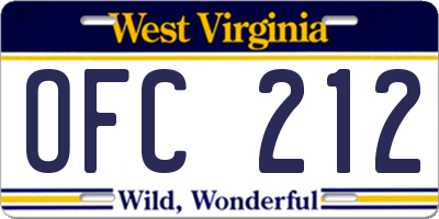 WV license plate OFC212