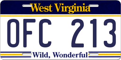 WV license plate OFC213