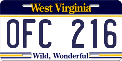 WV license plate OFC216