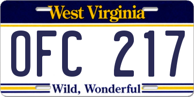 WV license plate OFC217