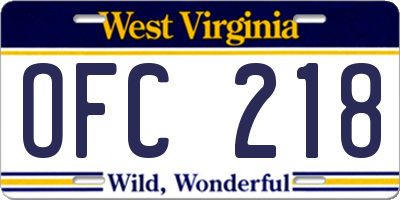 WV license plate OFC218