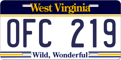 WV license plate OFC219