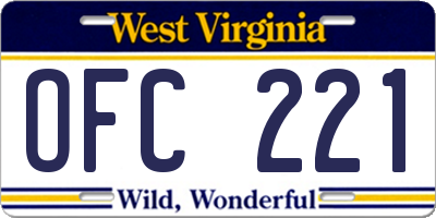 WV license plate OFC221