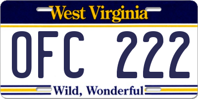 WV license plate OFC222